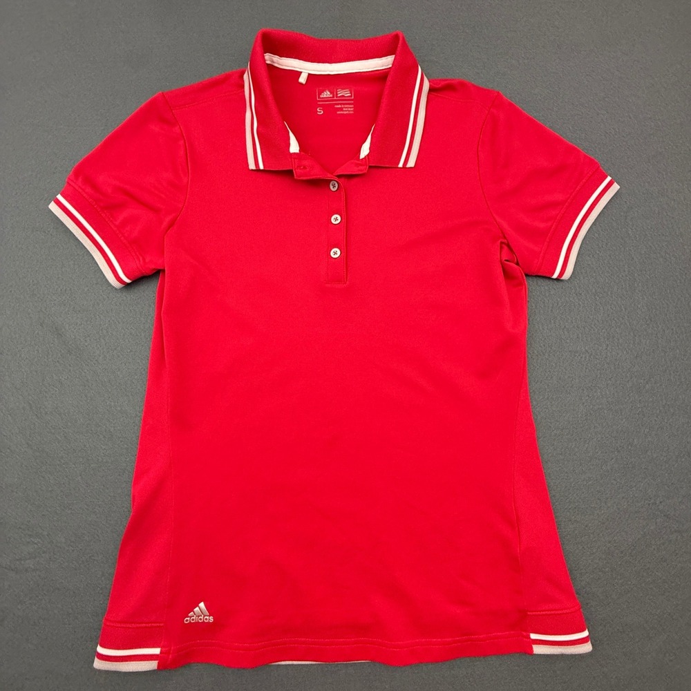 Adidas Polo Shirt Women Small Red Short Sleeve Golf Performance Activewear Sport